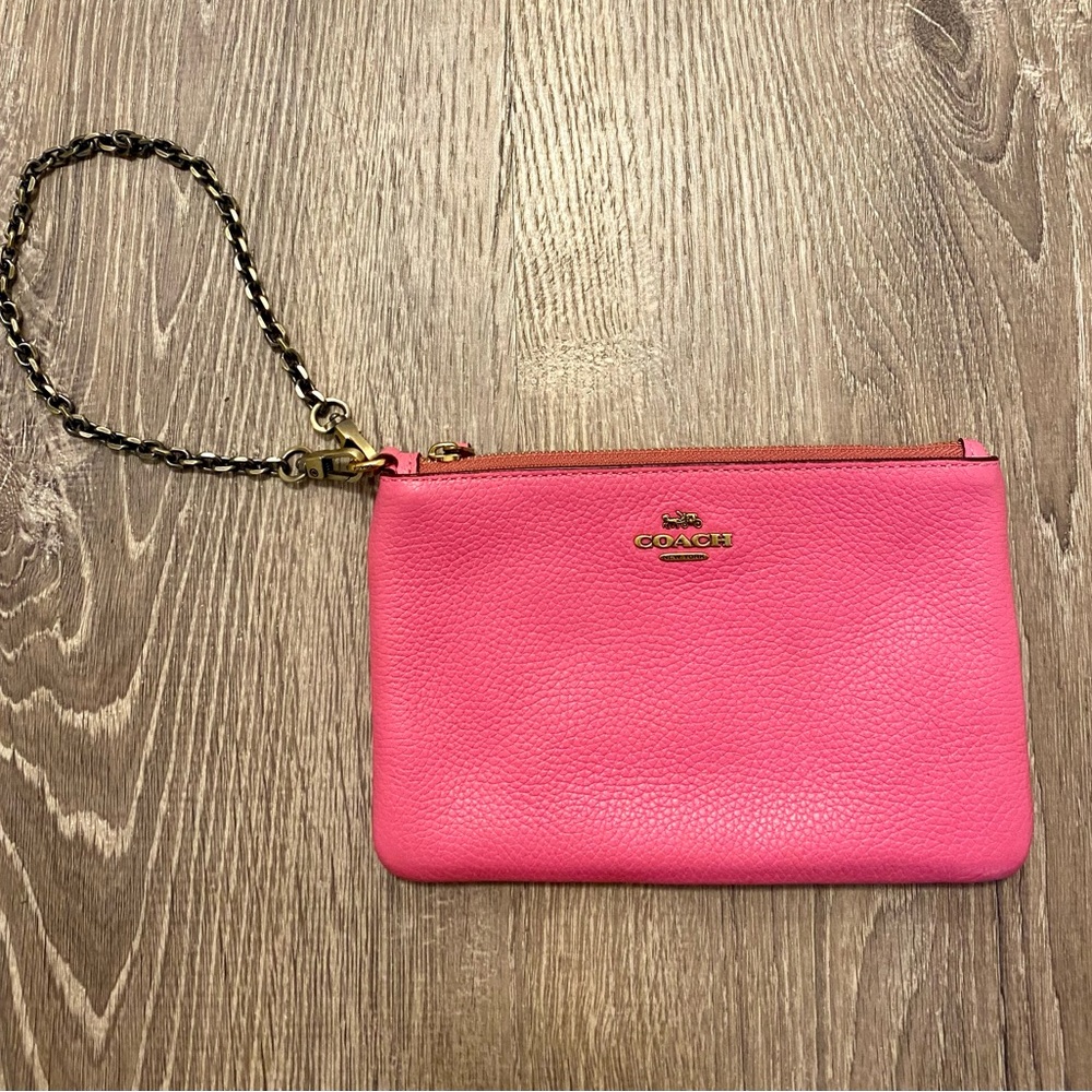 Coach Vibrant Pink Leather Clutch Wristlet